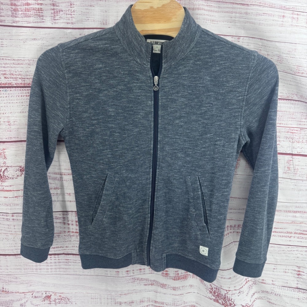 Linksoul Sweater Mens Small Navy Blue Heathered Full Zip Mock Neck Golf Casual